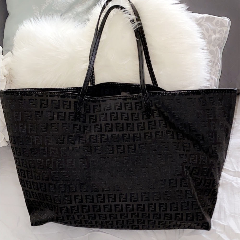 Fendi Black Canvas Logo Tote